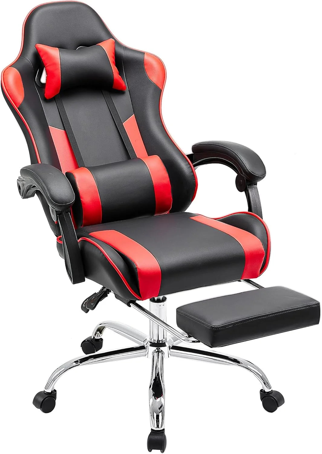 Gaming Chair with Footrest and Lumbar Support, Black/Red