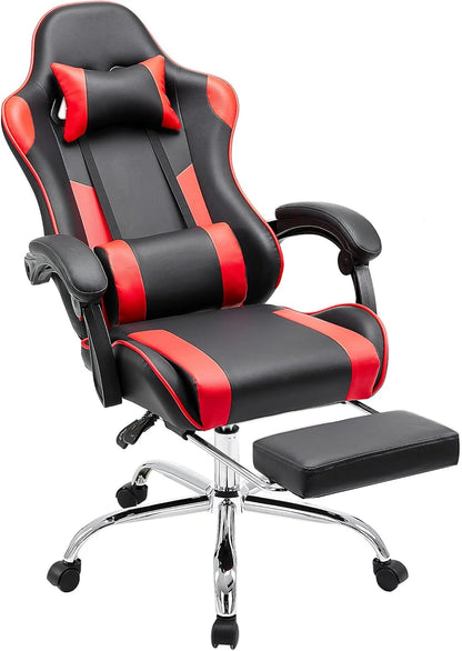 Gaming Chair with Footrest and Lumbar Support, Black/Red