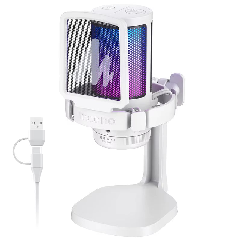 DGM20 RGB USB Gaming Condenser Microphone with Noise Reduction Software, Adjustable Gain, and One-Key Mute Function
