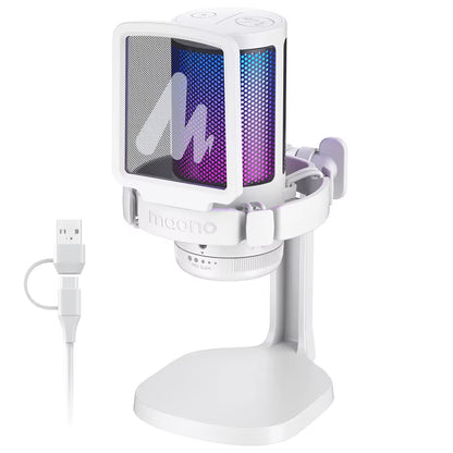 DGM20 RGB USB Gaming Condenser Microphone with Noise Reduction Software, Adjustable Gain, and One-Key Mute Function