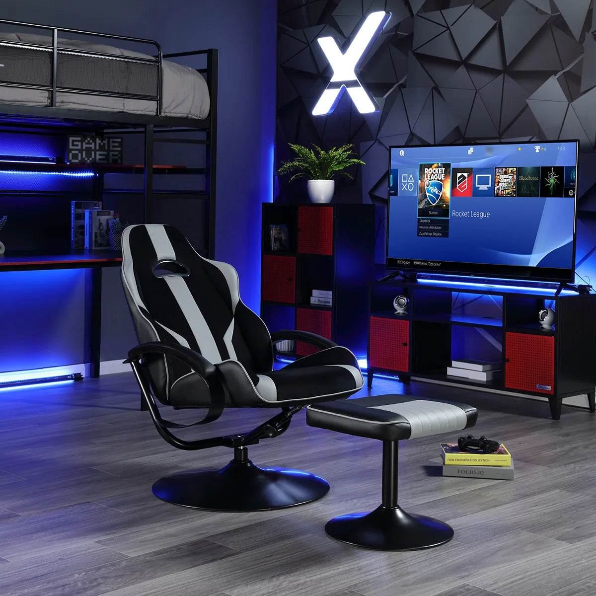 Milano Pedestal Gaming Chair with Footrest, Black/Gray