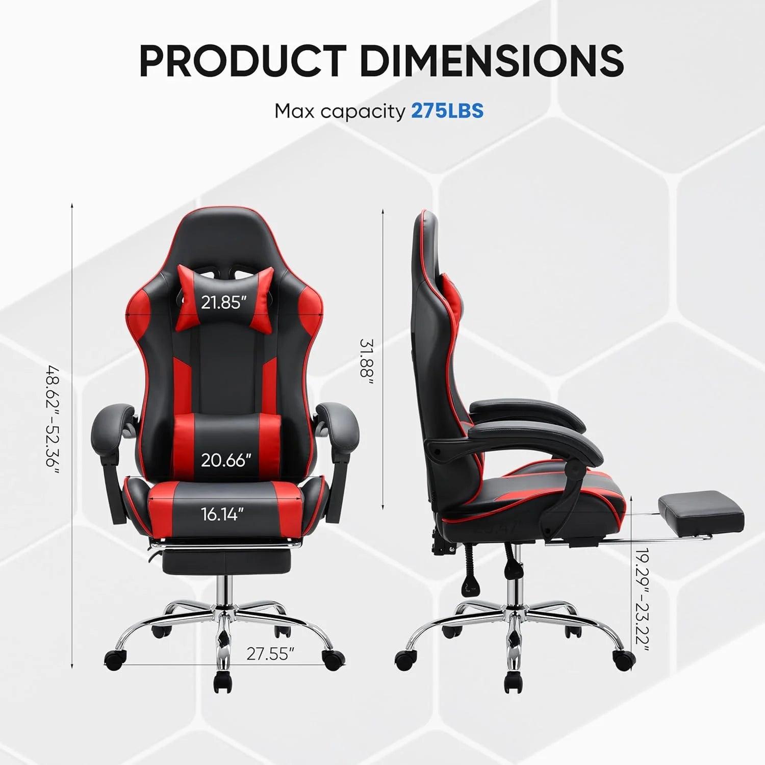 Gaming Chair with Footrest and Lumbar Support, Black/Red