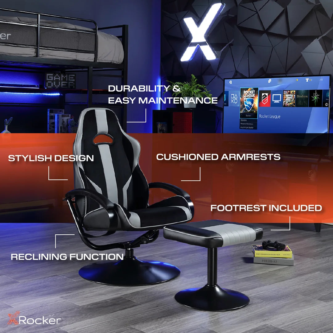 Milano Pedestal Gaming Chair with Footrest, Black/Gray