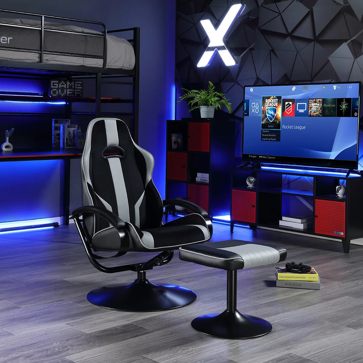 Milano Pedestal Gaming Chair with Footrest, Black/Gray