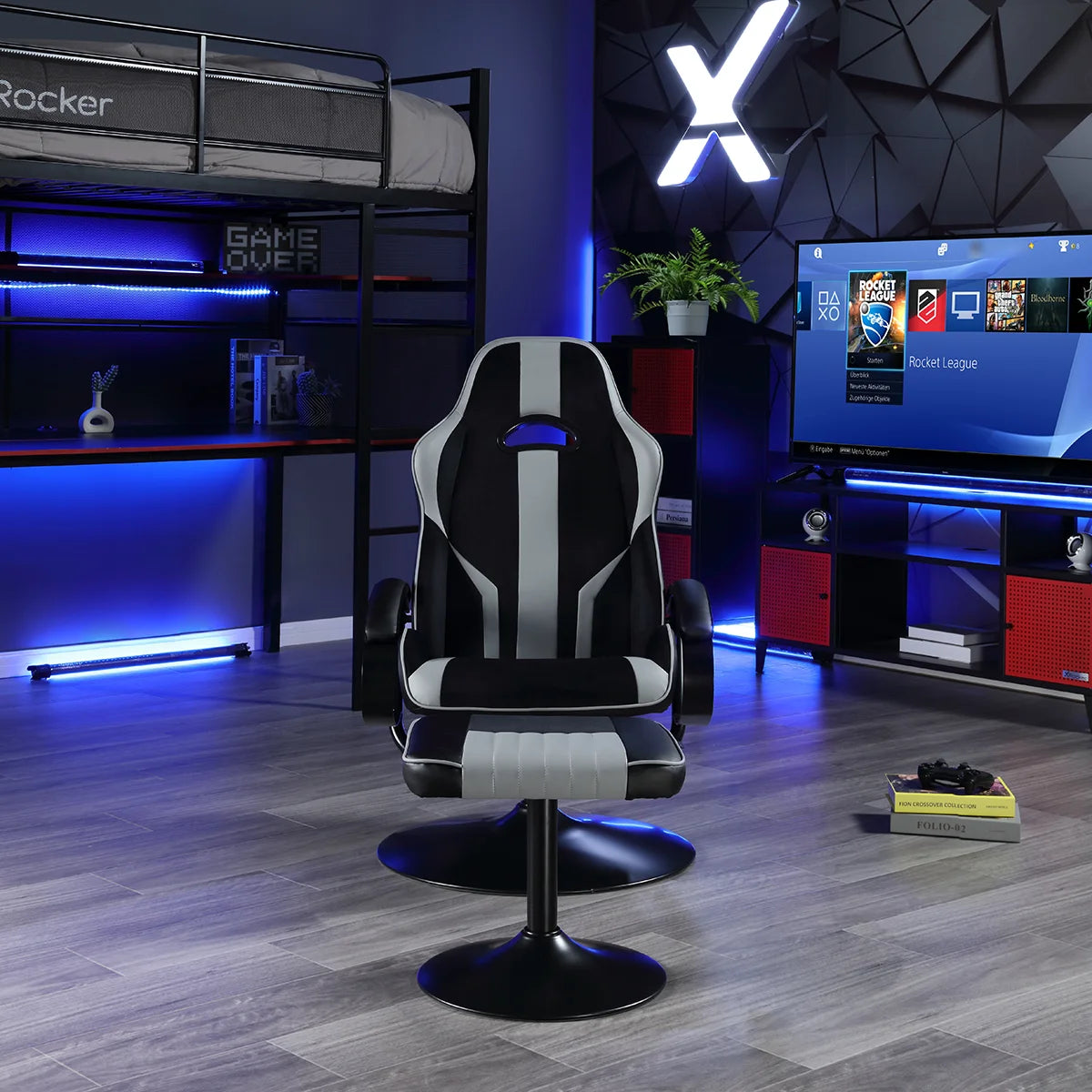 Milano Pedestal Gaming Chair with Footrest, Black/Gray