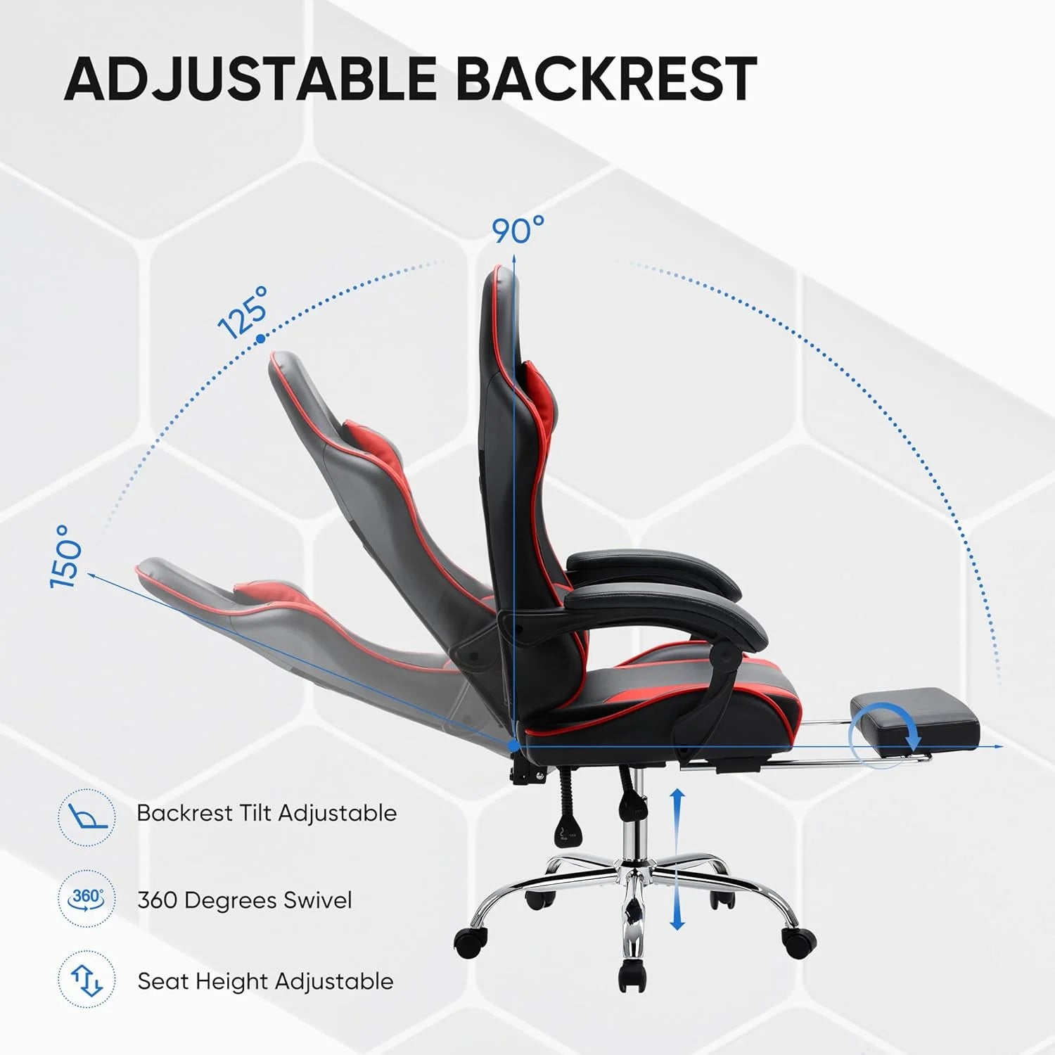 Gaming Chair with Footrest and Lumbar Support, Black/Red