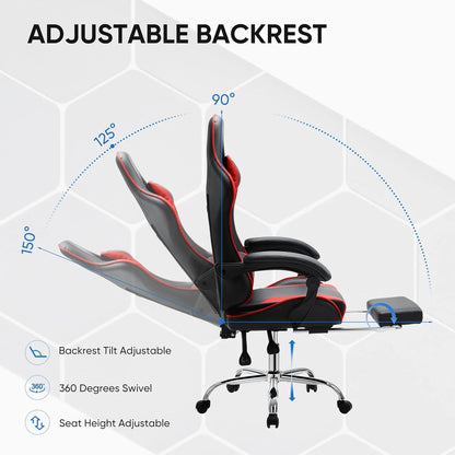 Gaming Chair with Footrest and Lumbar Support, Black/Red