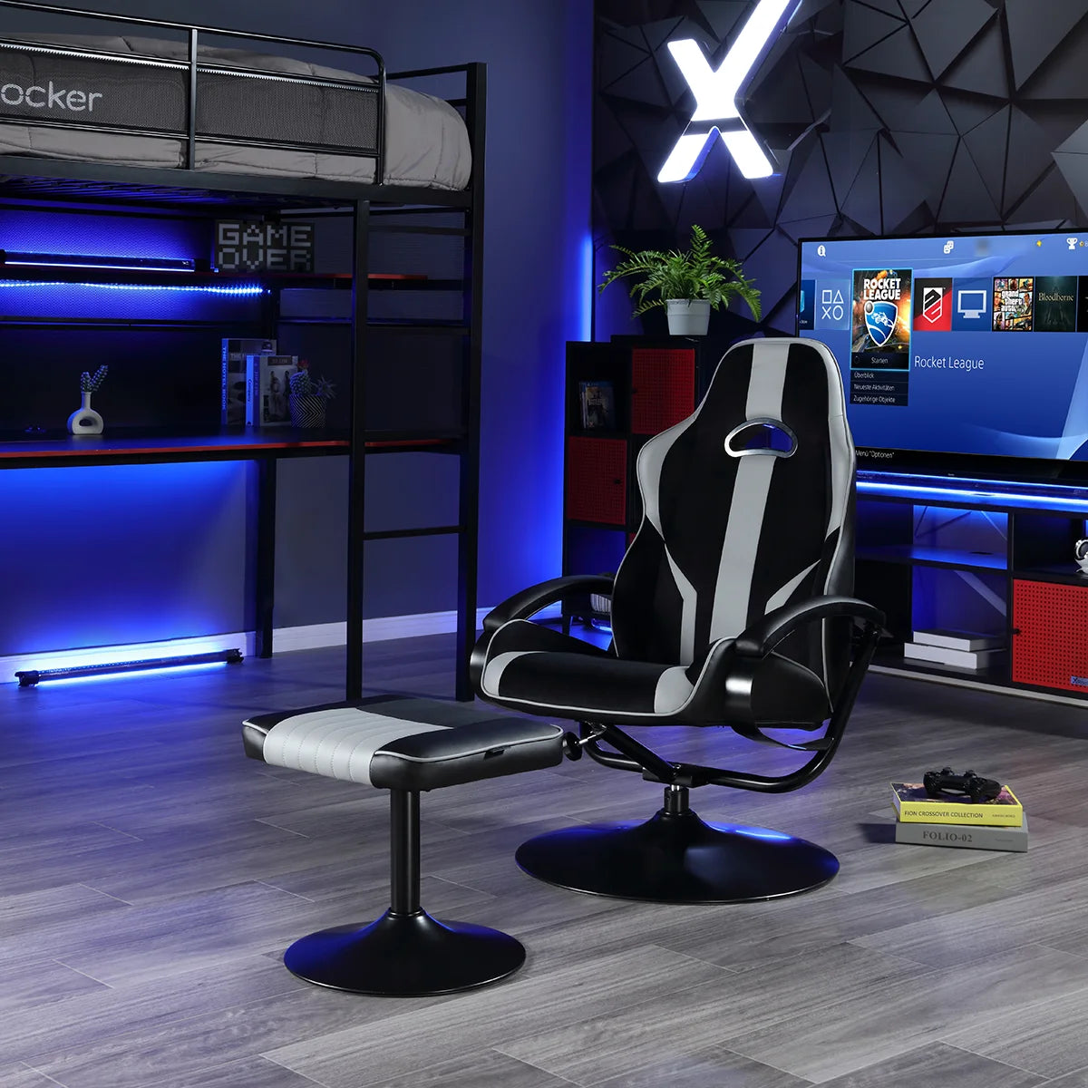 Milano Pedestal Gaming Chair with Footrest, Black/Gray